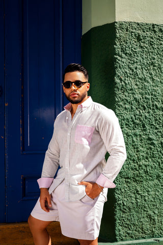 CAMISA AVO LINO ALMA GREEN/PINK