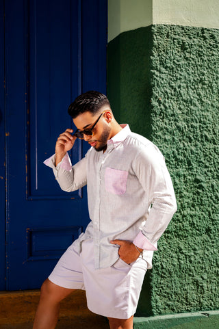 CAMISA AVO LINO ALMA GREEN/PINK