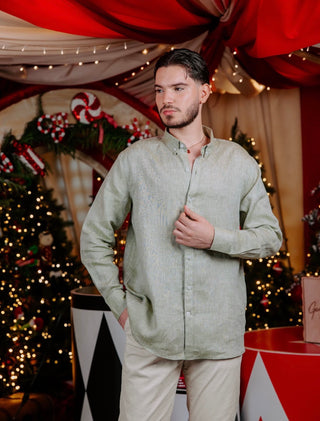 Camisa 100% Lino Verde Garis Familia | Hombre RD$ 4,000