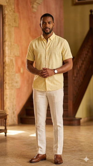 CAMISA AVO LINO MANGA CORTA YELLOW ALMA