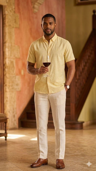 CAMISA AVO LINO MANGA CORTA YELLOW ALMA