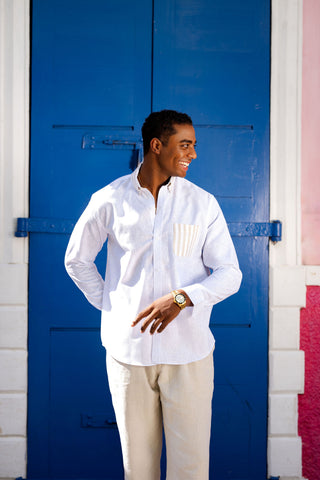 CAMISA AVO LINO ALMA WHITE/BEIGE