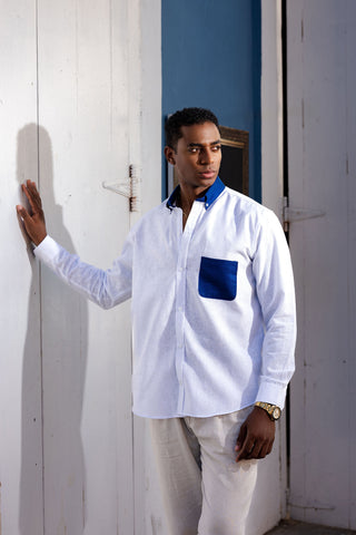 CAMISA AVO LINO ALMA WHITE/BLUE