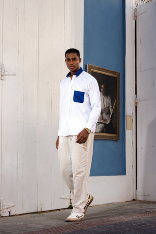 CAMISA AVO LINO ALMA WHITE/BLUE