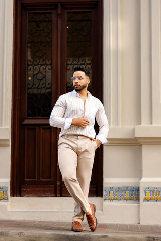 CAMISA AVO LINO ALMA BEIGE/WHITE
